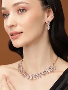 Estele Rose Gold Plated CZ Ravishing Necklace Set