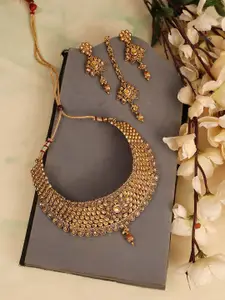 ANIKAS CREATION Gold Plated Necklace With Earring And Maangtika