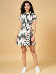 People Striped Shirt Collar Fit & Flare Dress