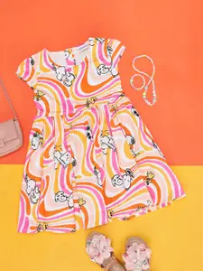 Pantaloons Junior Girls Snoopy Printed A-Line Cotton Dress
