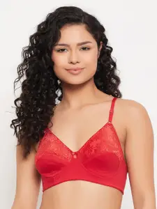 Clovia Red Floral Non Padded Full Coverage Bra With All Day Comfort