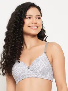 Clovia Grey & White Abstract Printed Full Coverage Lightly Padded Bra With All Day Comfort