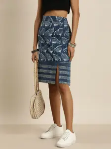 Taavi Dabu Printed Front Slit Pure Cotton A-Line Skirt