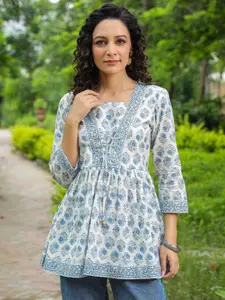 Rain & Rainbow Floral Printed Tie-Up Detail Pure Cotton Top