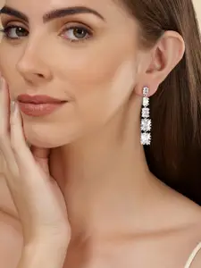 Rubans Rhodium-Plated Crystals Studded Classic Drop Earrings