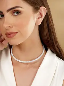 Rubans Rhodium-Plated Crystals Studded Choker Necklace