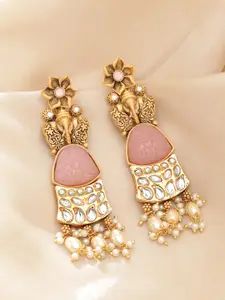 Rubans Gold-Plated Kundan Geometric Drop Earrings