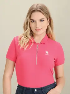U.S. Polo Assn. Women Polo Collar Pure Cotton Slim Fit T-shirt