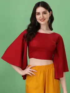 Oomph! Boat Neck Flared Sleeves Pure Cotton Saree Blouse