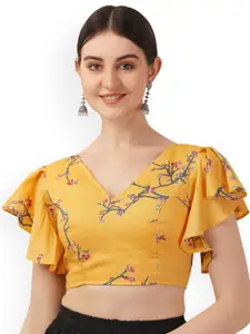Oomph! Floral Printed Flutter Sleeves Pure Cotton Saree Blouse