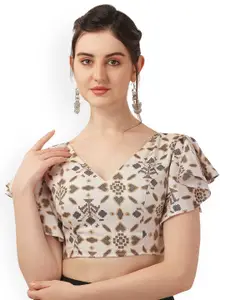 Oomph! Printed V-Neck Cotton Saree Blouse
