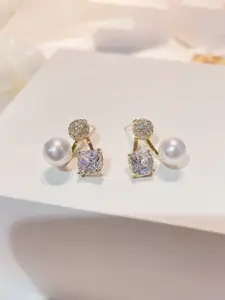 Jewels Galaxy Gold-Plated Contemporary Double Sided Studs Earrings