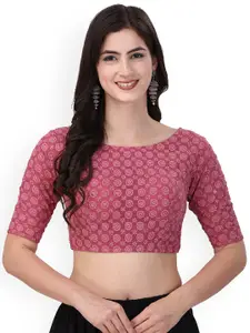 Oomph! Embroidered Boat Neck Sequined Pure Cotton Saree Blouse