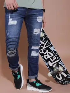 HIGHLANDER Men Skinny Fit Highly Distressed Light Fade Ribbed Stretchable Jeans