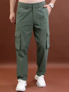 HIGHLANDER Men Straight Fit High-Rise Cotton Cargo Trousers
