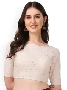 Oomph! Embroidered Boat Neck Pure Cotton Saree Blouse