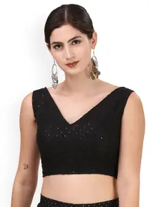 Oomph! Embroidered V-Neck Sleeveless Pure Cotton Saree Blouse