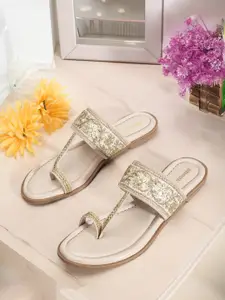 Anouk Cream-Coloured Ethnic Embellished One Toe Flats