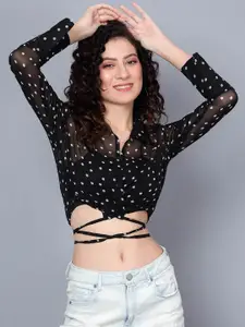 ANVI Be Yourself Boxy Polka Dot Sheer Printed Party Shirt