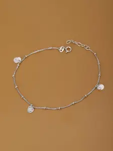 Carlton London 925 Sterling Silver Solitaire with Rhodium Plated Adjustable Charm Anklet