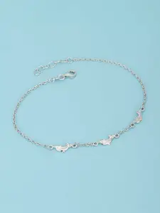Carlton London 925 Sterling Silver Rhodium Plated with Inline Dolphin Adjustable Anklet