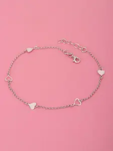 Carlton London 925 Sterling Silver Inline Heart with Rhodium Plated Adjustable Anklet