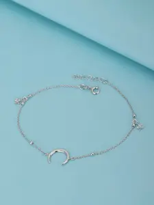 Carlton London 925 Sterling Silver Moon Rhodium Plated Adjustable Charm Anklet