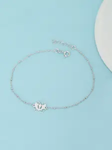 Carlton London 925 Sterling Silver Inline Floral with Rhodium Plated Adjustable Anklet