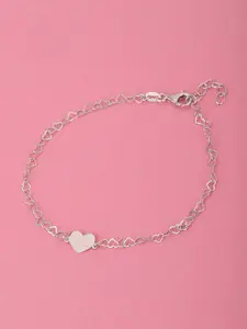 Carlton London 925 Sterling Silver Inline Hearts with Rhodium Plated Adjustable Anklet