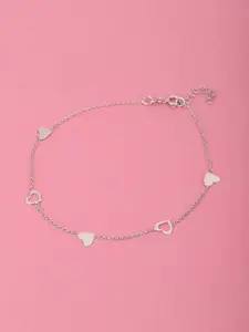 Carlton London Women Heart Shaped Rhodium-Plated 925 Sterling Silver Adjustable Anklet