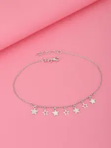 Carlton London 925 Sterling Silver Rhodium Plated Adjustable Charm Anklet