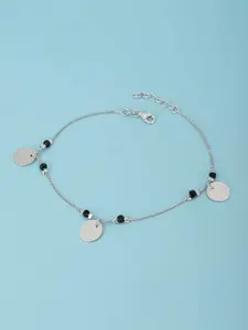 Carlton London 925 Sterling Silver Rhodium Plated with Glass Bead Charm Adjustable Anklet