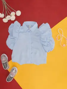 Pantaloons Junior Girls Shirt Collar Flutter Sleeve Cotton Shirt Style Top