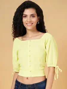 People Textured Puff Sleeve Crop Top