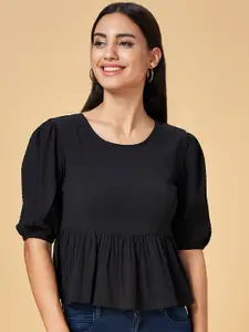 People Black Puff Sleeves Empire Top