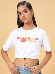 Coolsters by Pantaloons Girls Floral Printed Cropped Cotton T-Shirt