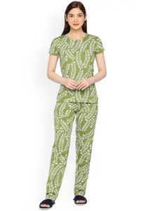 zebu Floral Printed Pure Cotton Tshirt & Pyjamas Night suit