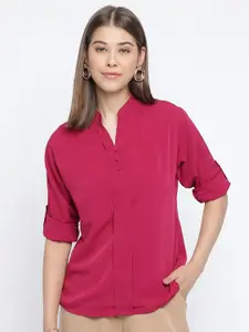 Mayra Mandarin Collar Roll Up Sleeves Shirt Style Top