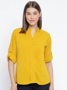 Mayra Mandarin Collar Crepe Shirt Style Top