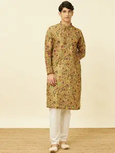 Manyavar Floral Printed Printed Mandarin Collar Thread Work Kurta & Pyjamas