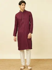 Manyavar Striped Mandarin Collar Sequinned Kurta & Pyjamas