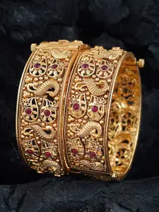 MANSIYAORANGE Gold-Plated Kundan-Studded Kada Bangles