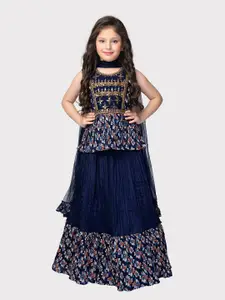 Tiny Kingdom Girls Embellished Beads And Stones Lehenga & Blouse With Dupatta