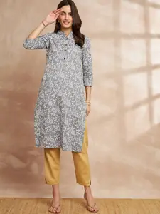 all about you Floral Printed Straight Pure Cotton Kurta