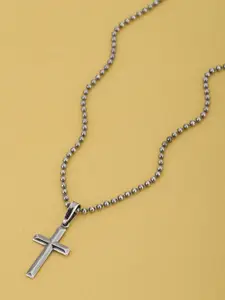 Carlton London 925 Sterling Silver Cross with Silver Plated Oxidised Pendant with Chain