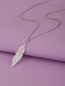 Carlton London 925 Sterling Silver Dangling Leaf with Rhodium Plated Pendant with Chain