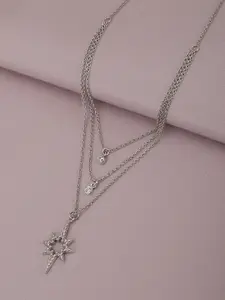 Carlton London 925 Sterling Silver Rhodium Plated Dangling Burst Star Layered Necklace