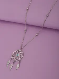 Carlton London 925 Sterling Silver Rhodium Plated Dreamcatcher Enamel Pendant with Chain