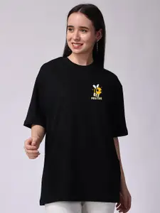 The Label Bar Graphic Printed Drop-Shoulder Sleeves Cotton Oversized T-shirt