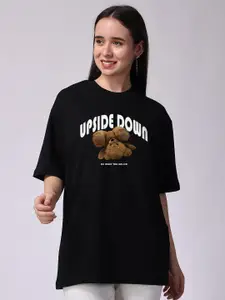 The Label Bar Typography Printed Drop-Shoulder Sleeves Cotton Oversized T-shirt